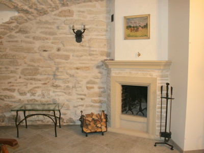 kamin, mis asub keldris sauna kõrval.